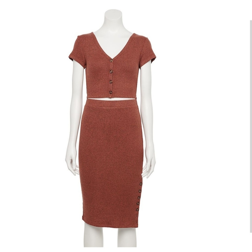 Button up crop top and midi skirt set